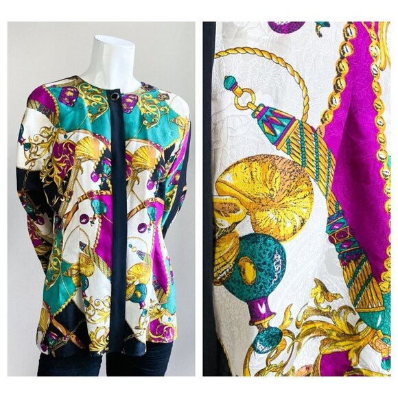Vintage Adriana Pappel Silk Maximalist Baroque Print Colorful Blouse 10 - Picture 1 of 8